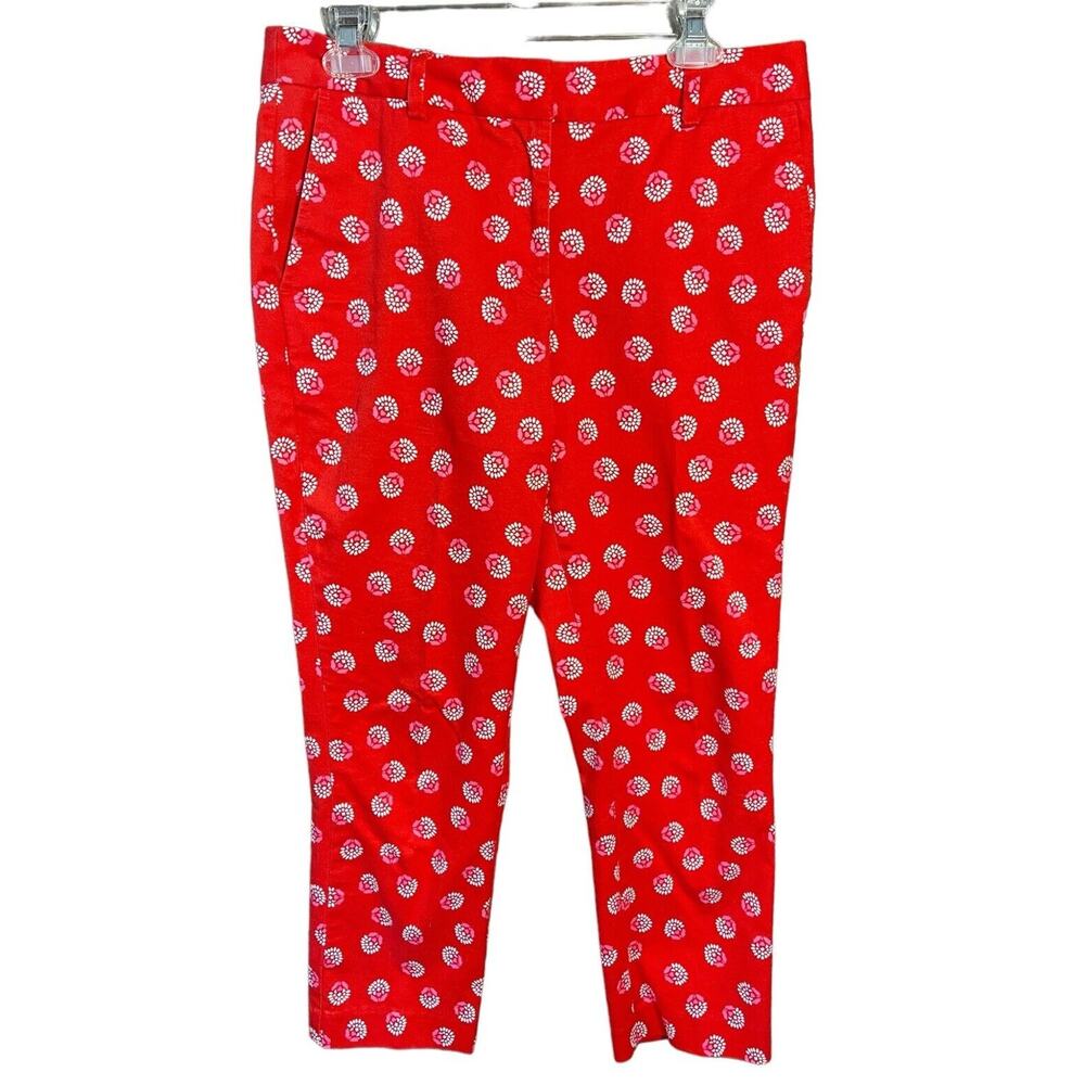 Lands' End Womens Size 8 Red Floral Mid-Rise Straight Leg Capri‎ Pants